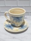 Combo plato + taza mug serie de flores azules cobalto